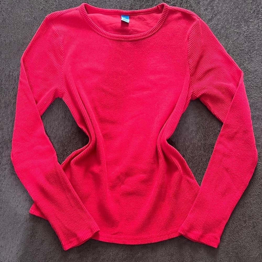 Old Navy Women’s Large Comfortable Basic Staple Longsleeve Ribbed Red Tee